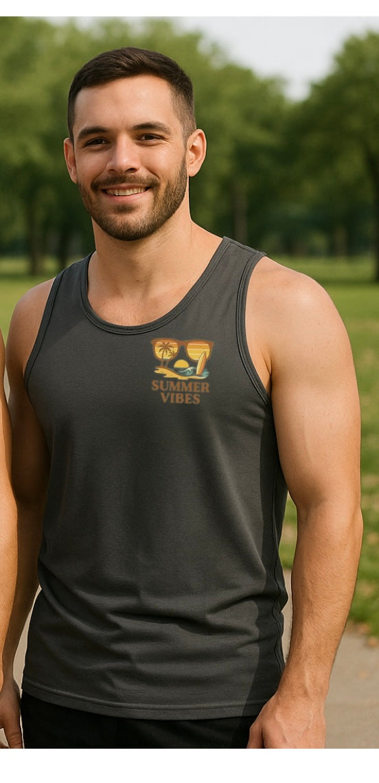 Summer Vibes Men’s Tank Top – Cotton Tank | Beach Sunset Surf Design