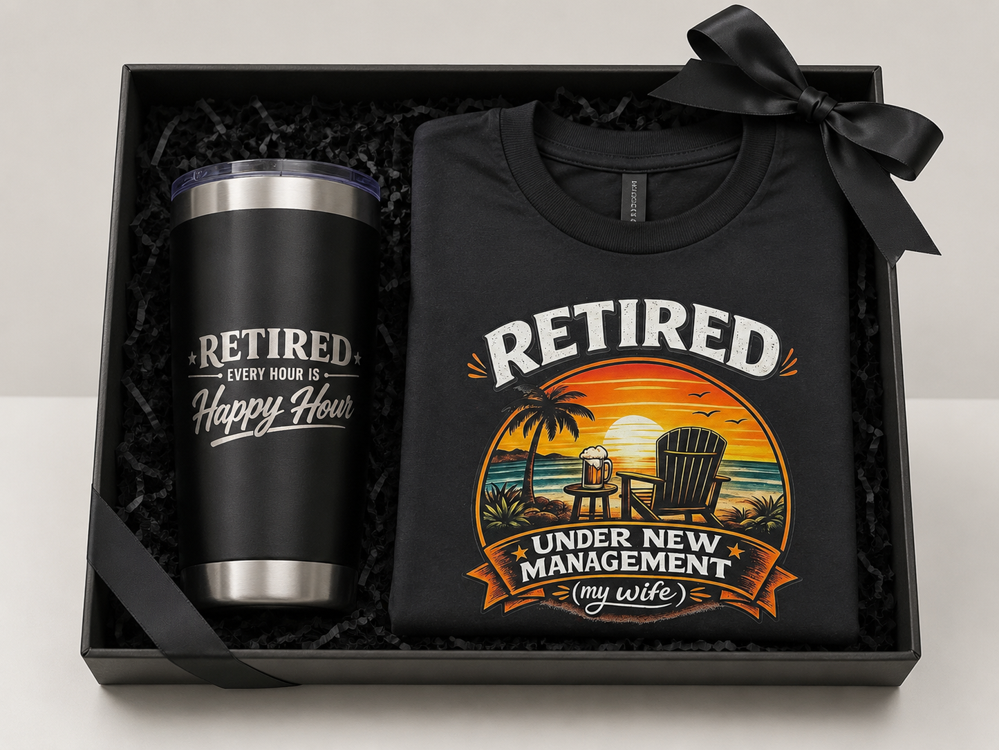 Retired Under New Management Shirt & Tumbler Set – Funny Retirement Gift for Men