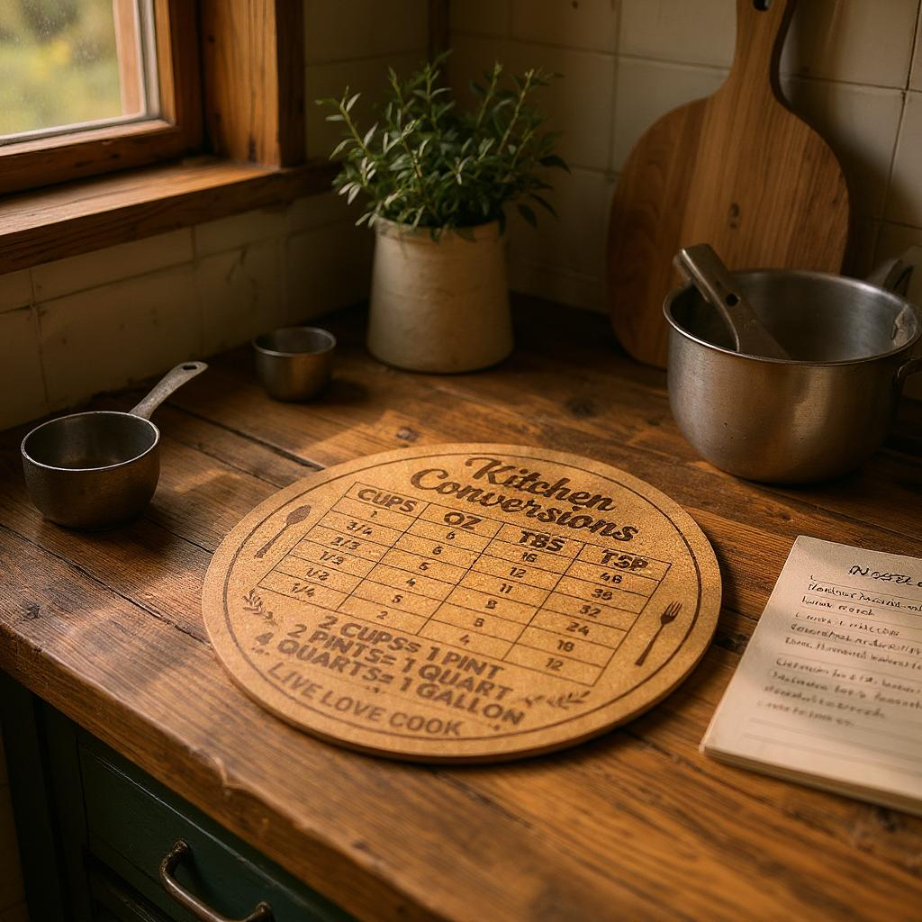 Kitchen Conversions Round Cork Trivet – Engraved Heat Resistant Pot Mat