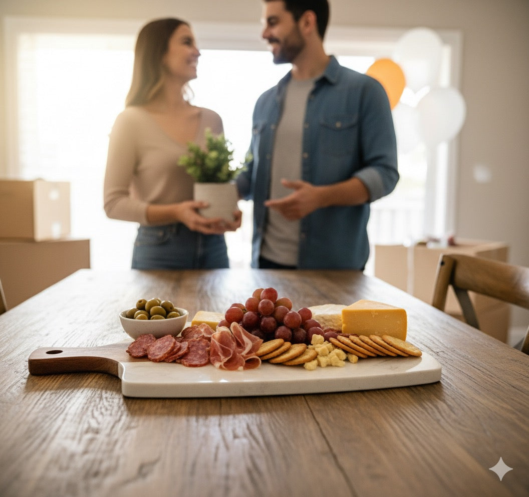 Welcome Home Cheese Board – Wood & Marble Serving Board | Engraved Gift
