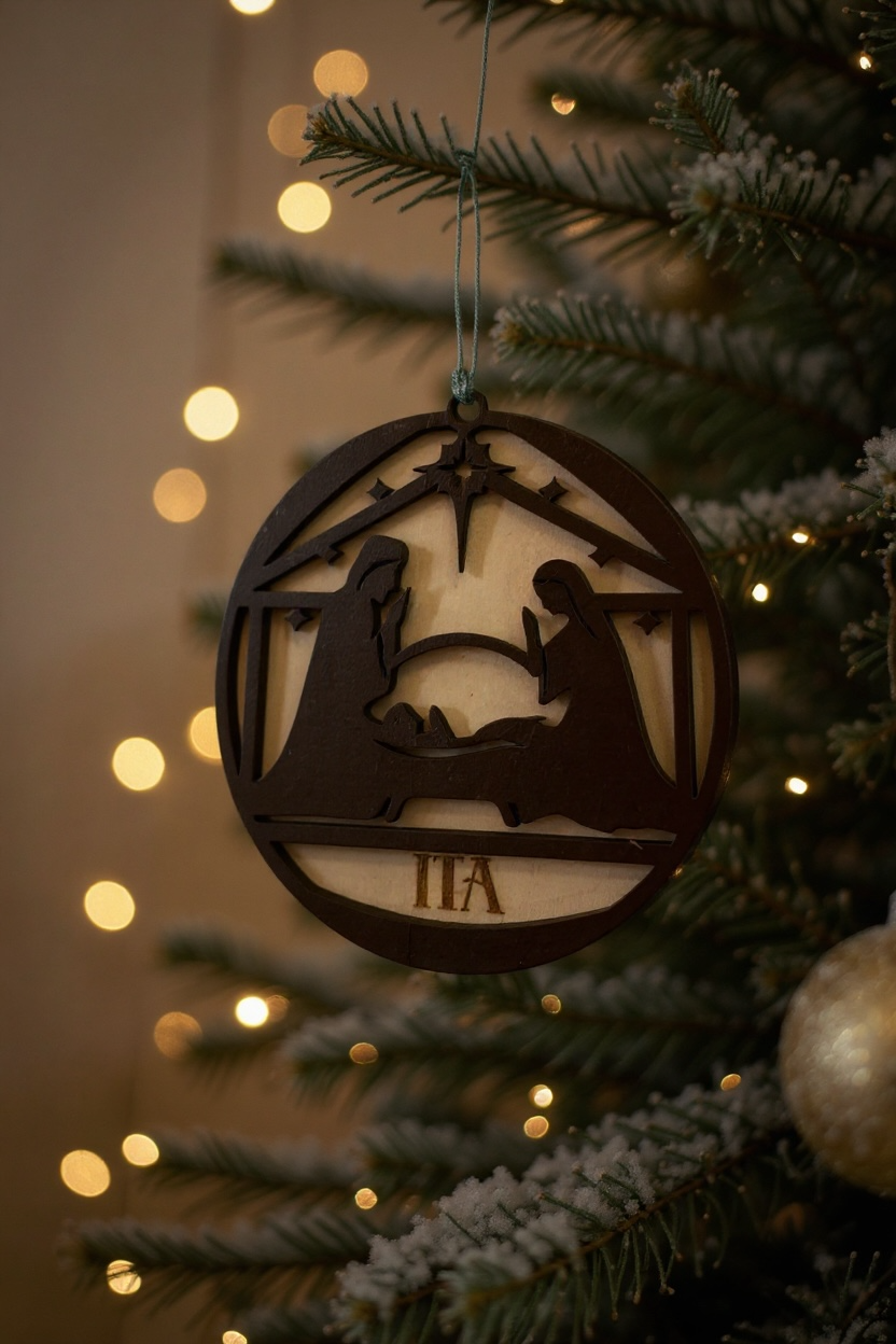 Personalized Nativity Ornament – 4” Wooden Holy Family Design | Free Engraved Name, Faith-Inspired Christmas Tree Decoration