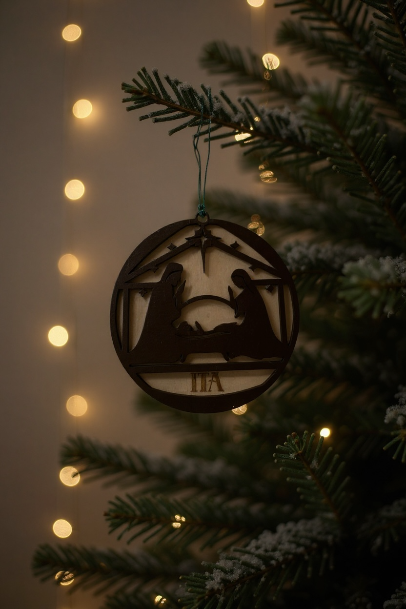 Personalized Nativity Ornament – 4” Wooden Holy Family Design | Free Engraved Name, Faith-Inspired Christmas Tree Decoration