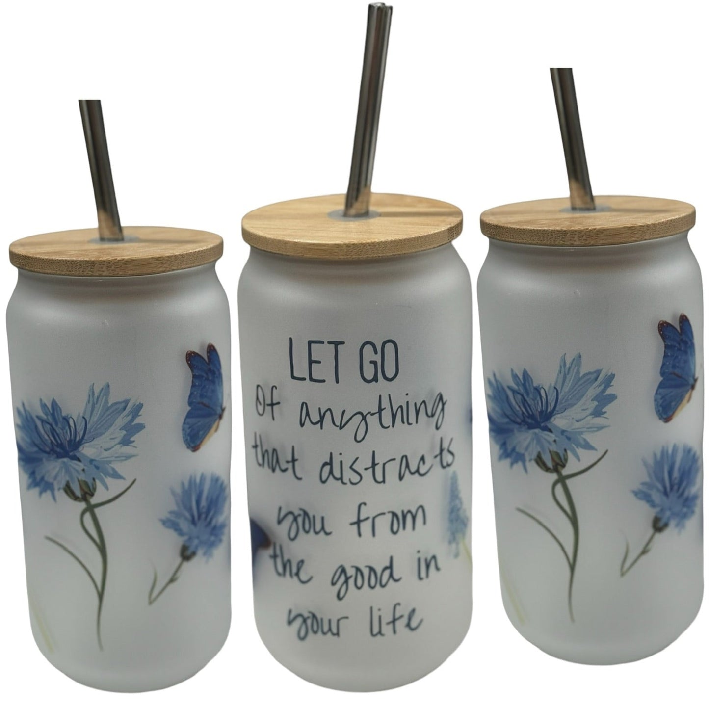 Customizable Frosted Glass 16oz – Personalized with Lid & Straw