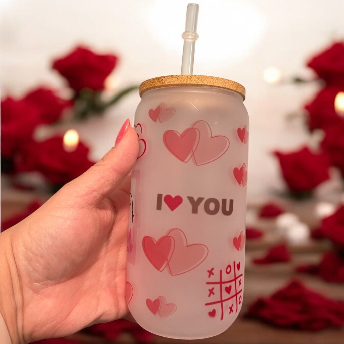 16oz Frosted Glass Cup – Valentine’s Edition