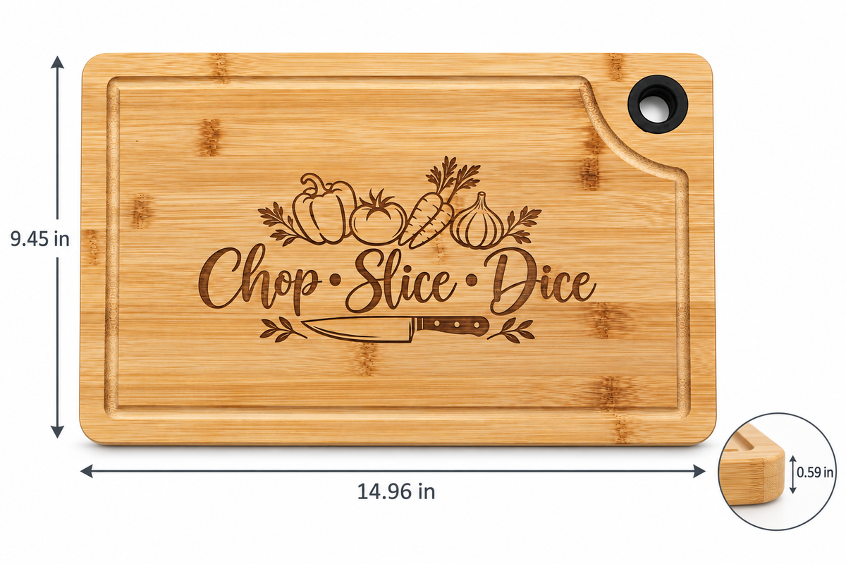 Chop Slice Dice Large Engraved Cutting Board 15x9.5 – Bamboo Charcuterie & Serving Board, Kitchen Gift for Cooks