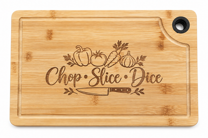 Chop Slice Dice Large Engraved Cutting Board 15x9.5 – Bamboo Charcuterie & Serving Board, Kitchen Gift for Cooks