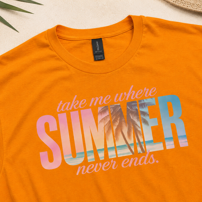Take Me Where Summer Never Ends Unisex Graphic T-Shirt | Retro Beach Summer Tee