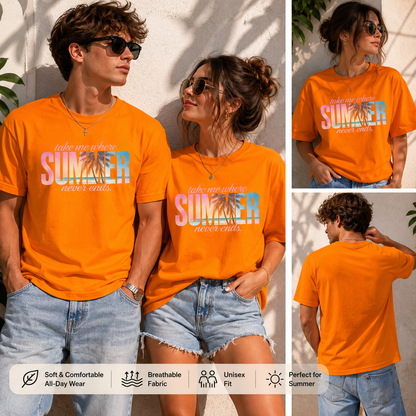 Take Me Where Summer Never Ends Unisex Graphic T-Shirt | Retro Beach Summer Tee