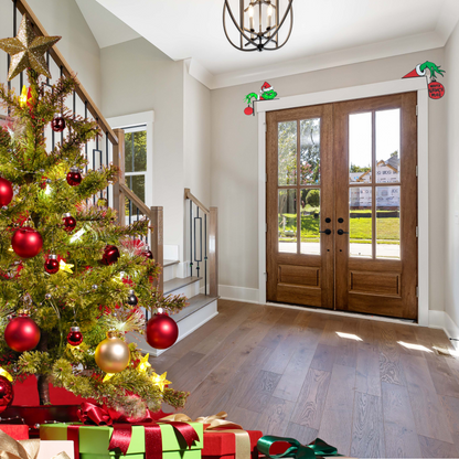 Funny Holiday Door Frame Decor Set (2-Piece) – Green Hand Ornament Accents | Christmas Door or Window Topper, Left & Right Sides