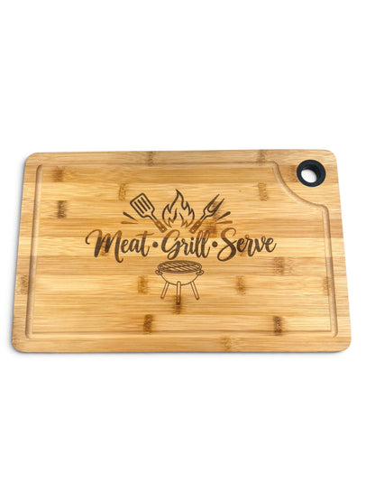 Meat Grill Serve Large Engraved Cutting Board 15x9.5 – BBQ Gift for Him, Grill Lovers & Dad, Bamboo Charcuterie Board
