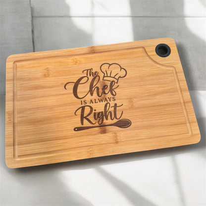 The Chef Is Always Right Large Engraved Cutting Board 15x9.5 – Funny Kitchen Gift for Cooks, Bamboo Charcuterie & Serving Board