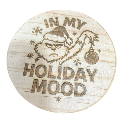 Funny Christmas Coaster – Grumpy Holiday Mood Engraved on Natural Wood
