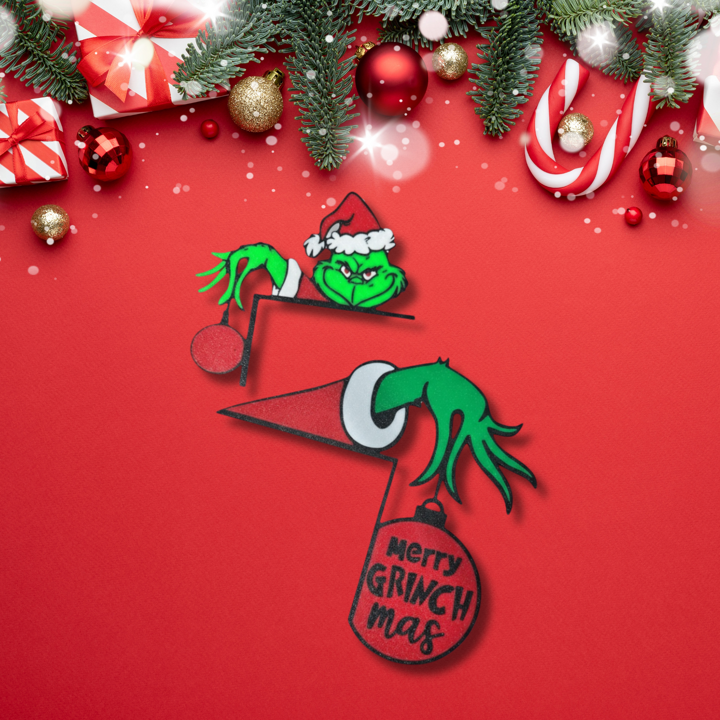 Funny Holiday Door Frame Decor Set (2-Piece) – Green Hand Ornament Accents | Christmas Door or Window Topper, Left & Right Sides