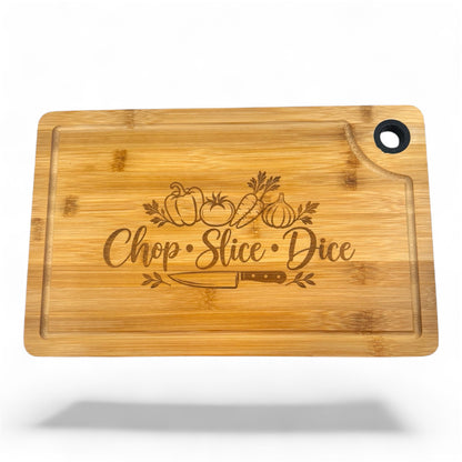 Chop Slice Dice Large Engraved Cutting Board 15x9.5 – Bamboo Charcuterie & Serving Board, Kitchen Gift for Cooks