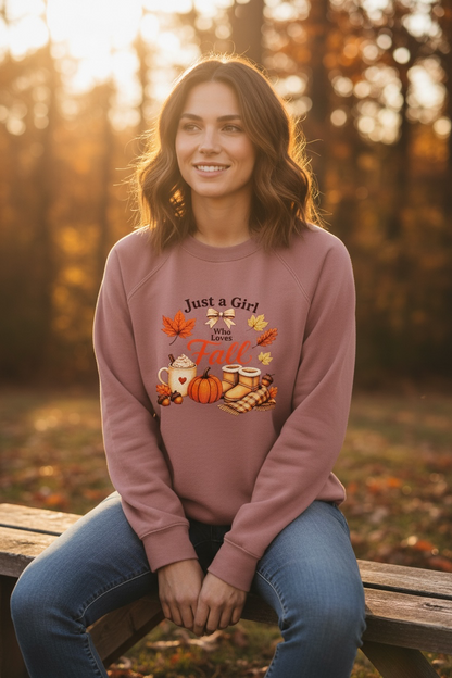 Just a Girl Who Loves Fall Crewneck Sweatshirt – Cozy Autumn Pullover