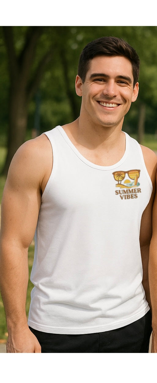 Summer Vibes Men’s Tank Top – Cotton Tank | Beach Sunset Surf Design