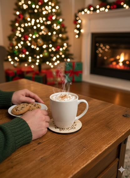 Funny Christmas Coaster – Grumpy Holiday Mood Engraved on Natural Wood