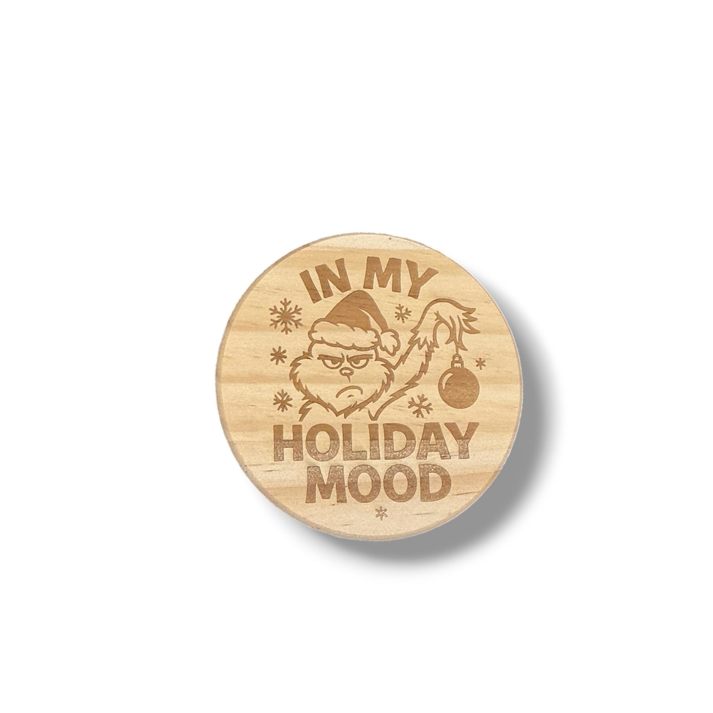 Funny Christmas Coaster – Grumpy Holiday Mood Engraved on Natural Wood