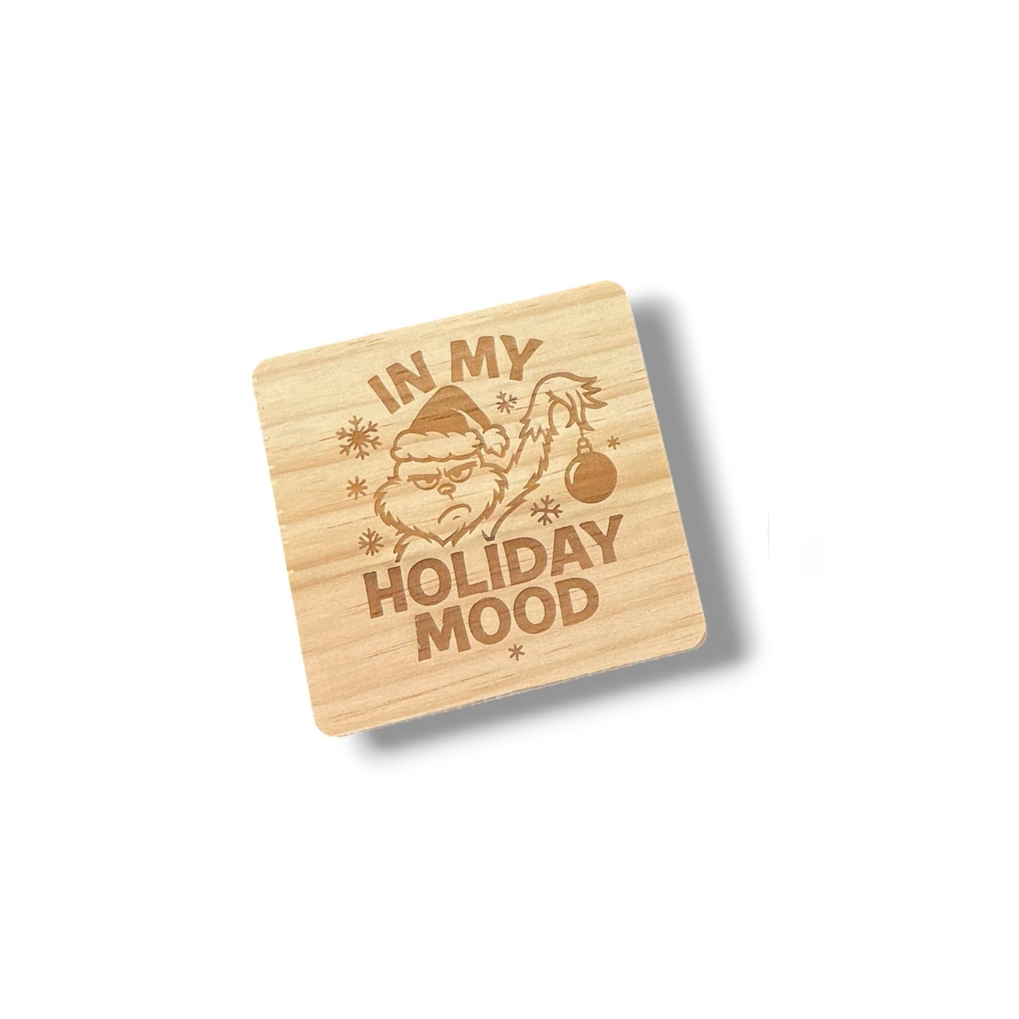 Funny Christmas Coaster – Grumpy Holiday Mood Engraved on Natural Wood