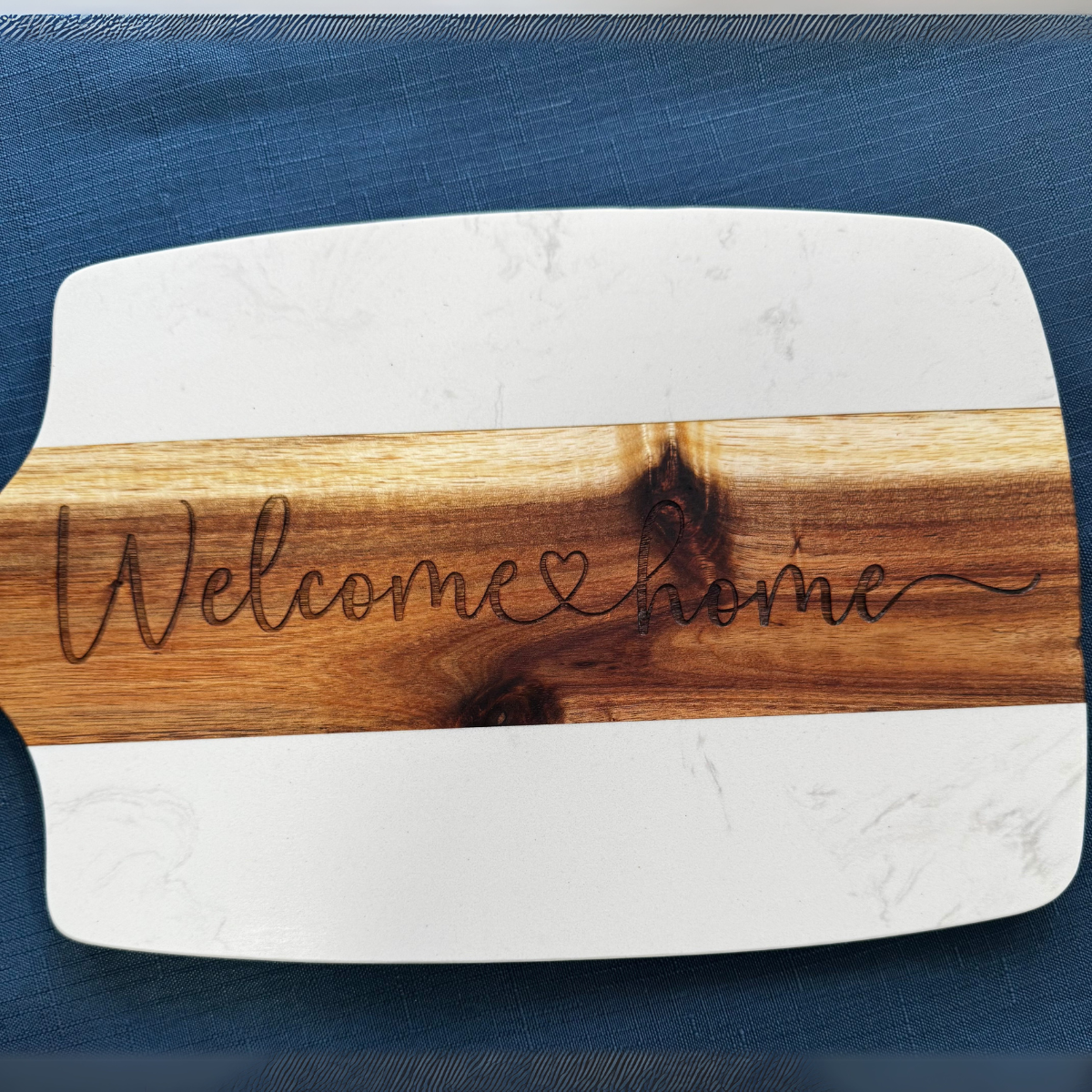 Welcome Home Cheese Board – Wood & Marble Serving Board | Engraved Gift