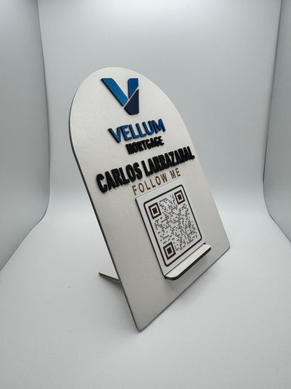 Premium 3D QR Code Business Sign – Hand-Painted Wooden Social Media Display Stand (7”)