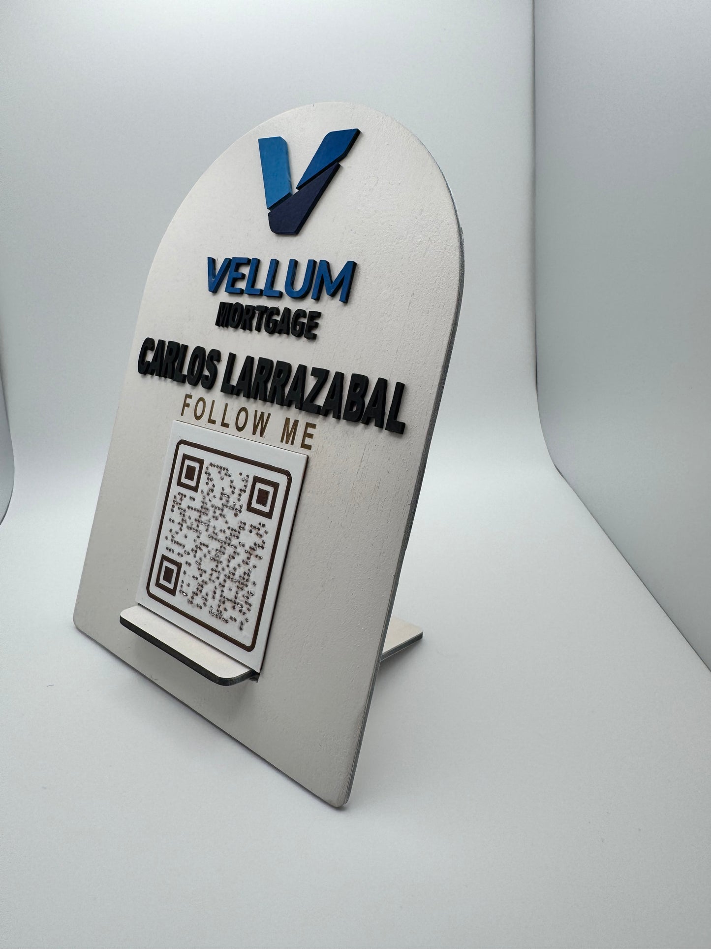 Premium 3D QR Code Business Sign – Hand-Painted Wooden Social Media Display Stand (7”)