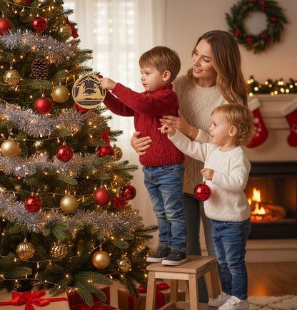 Personalized Nativity Scene Ornament – Free Engraving | Custom Family Name | Religious Wooden Christmas Ornament (Light & Dark Wood)