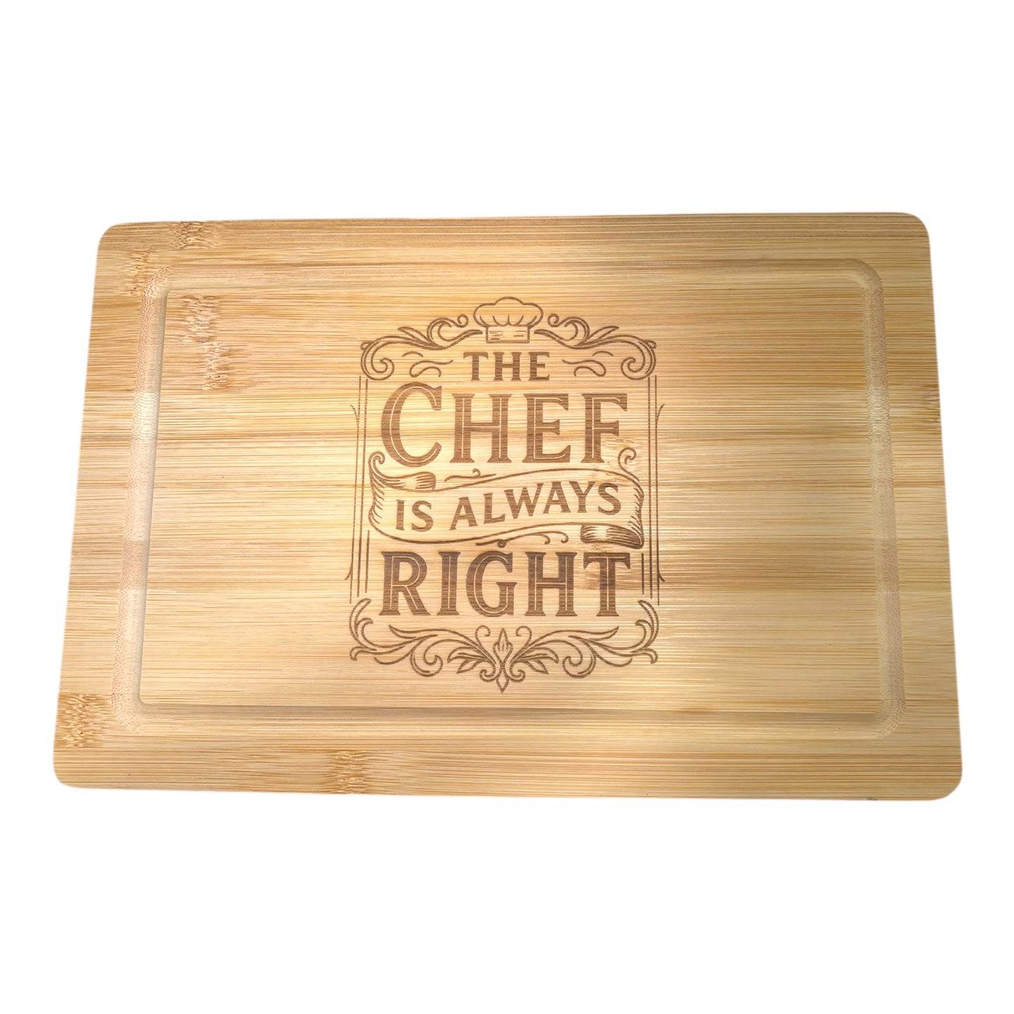 Personalized Bamboo Cutting Board – ‘The Chef Is Always Right’ – Funny Gift for Dad, Husband, or Chef – Engraved 11x7 Kitchen Board for Father’s Day