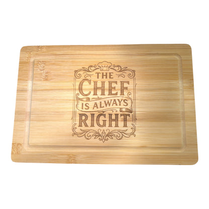 Personalized Bamboo Cutting Board – ‘The Chef Is Always Right’ – Funny Gift for Dad, Husband, or Chef – Engraved 11x7 Kitchen Board for Father’s Day