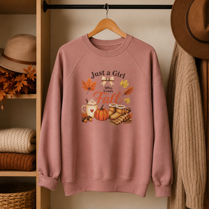 Just a Girl Who Loves Fall Crewneck Sweatshirt – Cozy Autumn Pullover