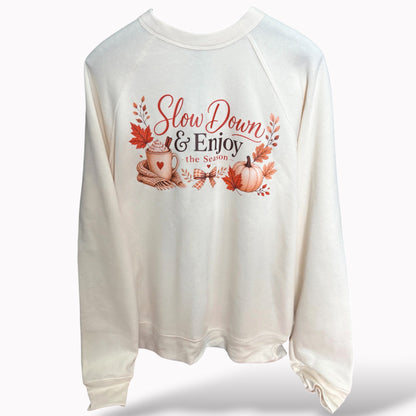 Slow Down & Enjoy the Season Fall Pumpkin Sweatshirt | Cozy Oversized Unisex Crewneck