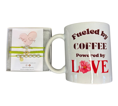 Best Mom Ever Gift Set – Fueled by Coffee Mug+ Handmade Bracelet by Taty’s Jewelry