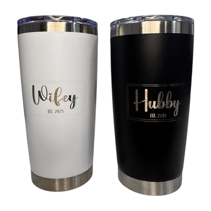 Personalized Hubby & Wifey Tumbler Set – Custom Wedding Gift (Set of 2)
