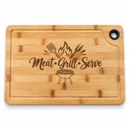 Meat Grill Serve Large Engraved Cutting Board 15x9.5 – BBQ Gift for Him, Grill Lovers & Dad, Bamboo Charcuterie Board