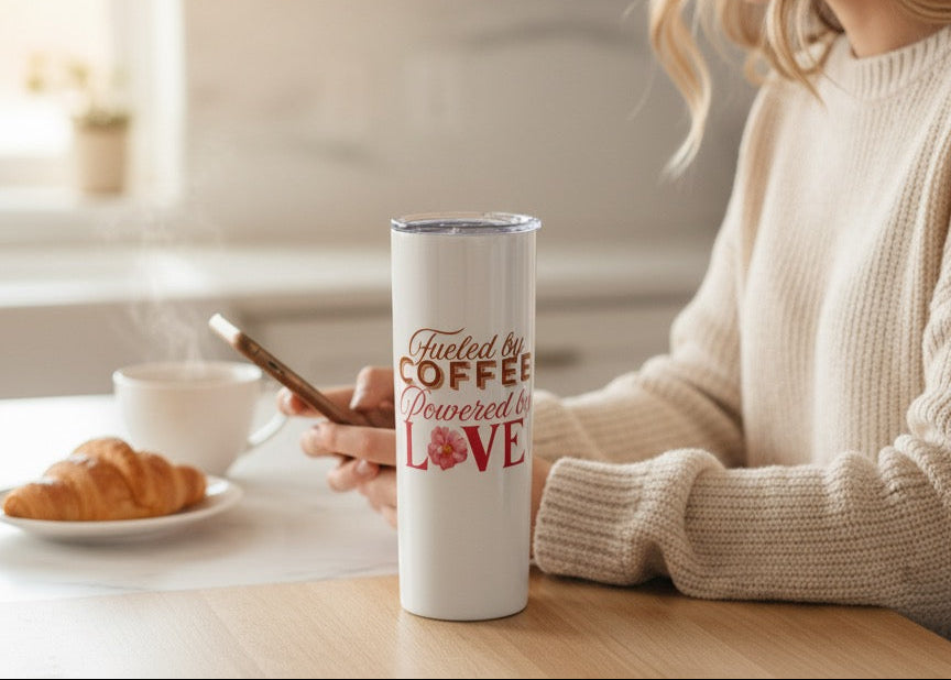 Personalized Mom Tumbler – Fueled by Coffee, Powered by Love – Stainless Steel Insulated Travel Mug – Mother’s Day Gift for Coffee Lovers