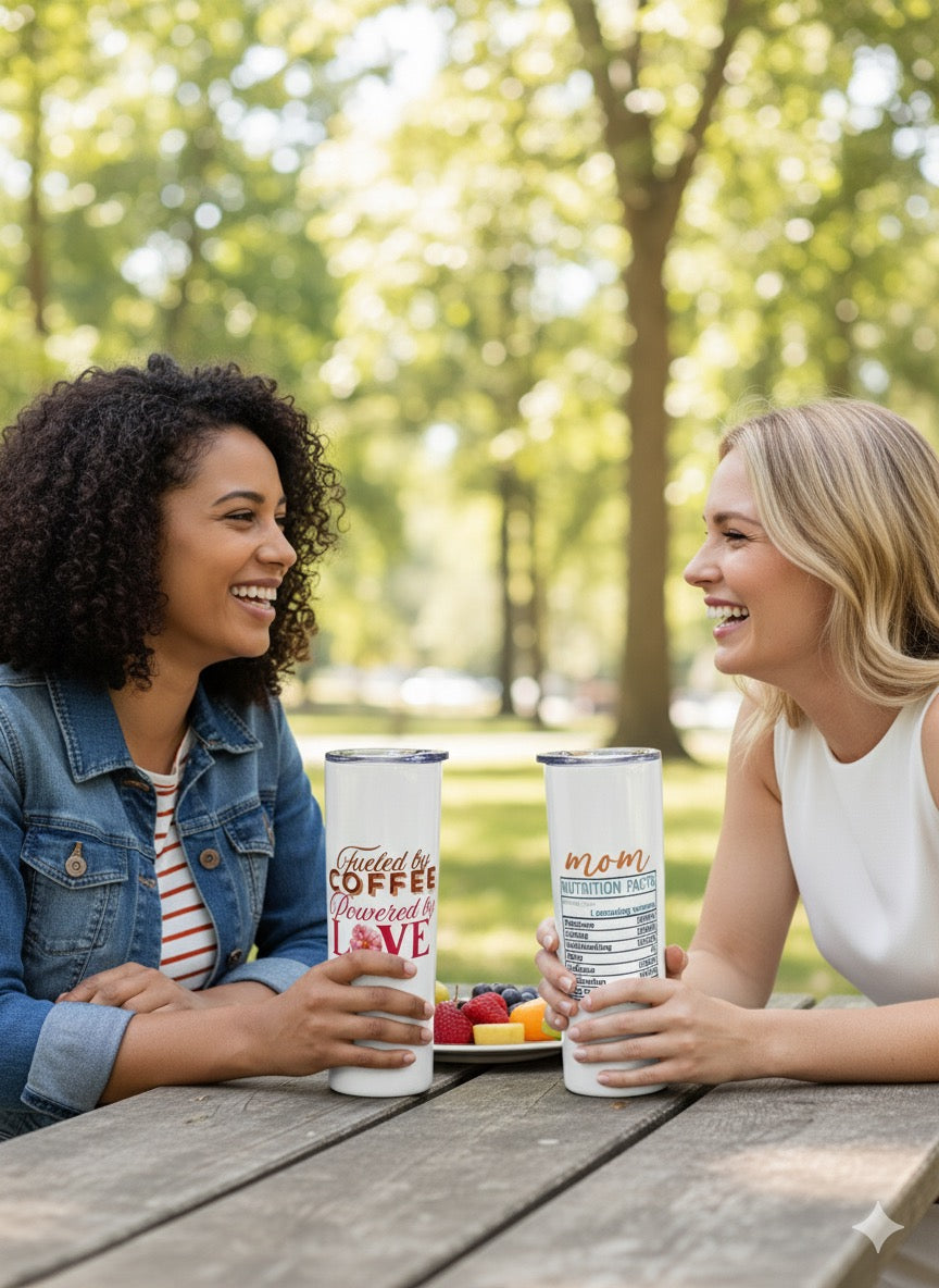 Personalized Mom Tumbler – Fueled by Coffee, Powered by Love – Stainless Steel Insulated Travel Mug – Mother’s Day Gift for Coffee Lovers