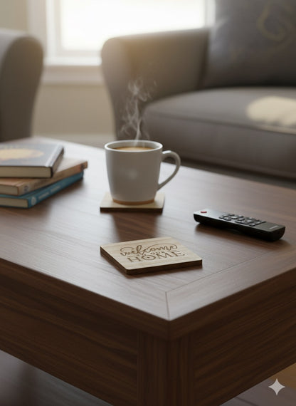 Personalized Engraved Wood Coaster – Custom Rustic Laser Engraved Drink Coaster