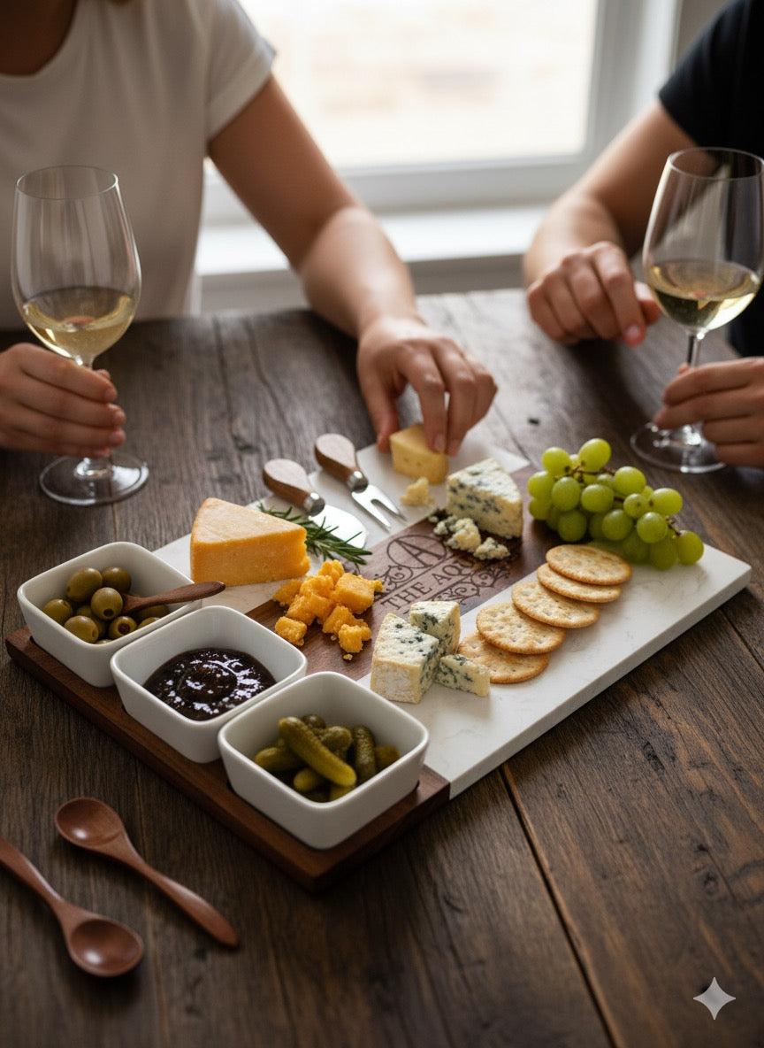 Personalized Charcuterie Board Set – 11-Piece Acacia Wood & Marble Serving Platter