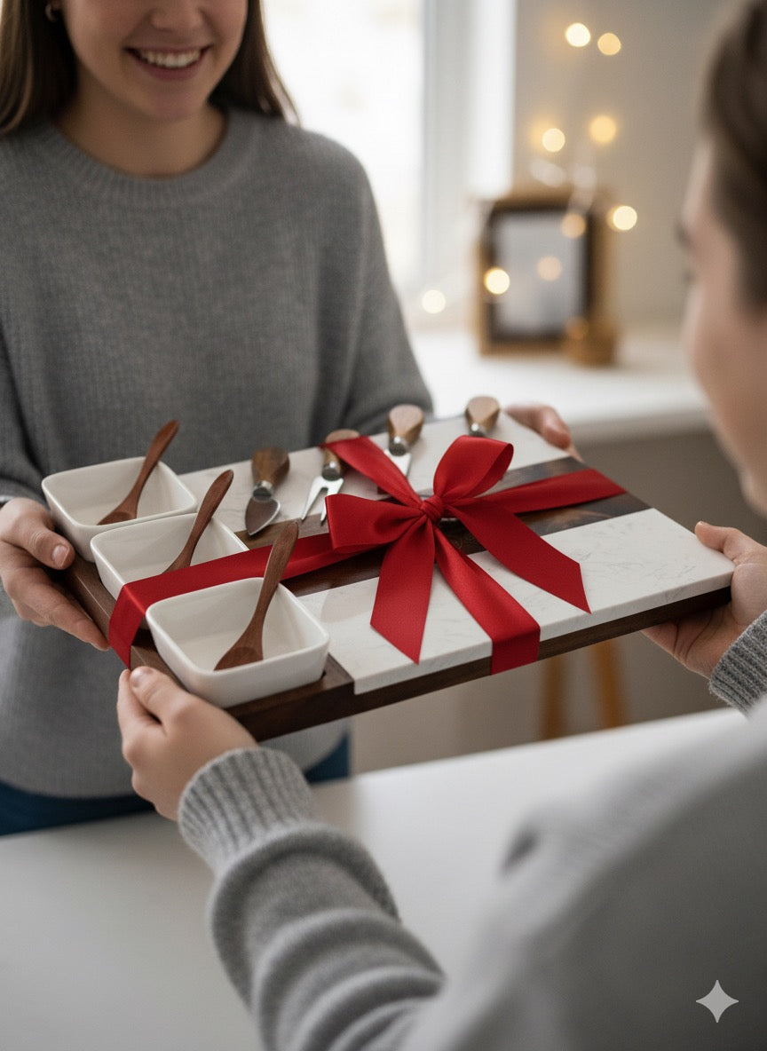 Personalized Charcuterie Board Set – 11-Piece Acacia Wood & Marble Serving Platter