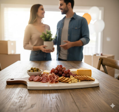 Welcome Home Cheese Board – Wood & Marble Serving Board | Engraved Gift