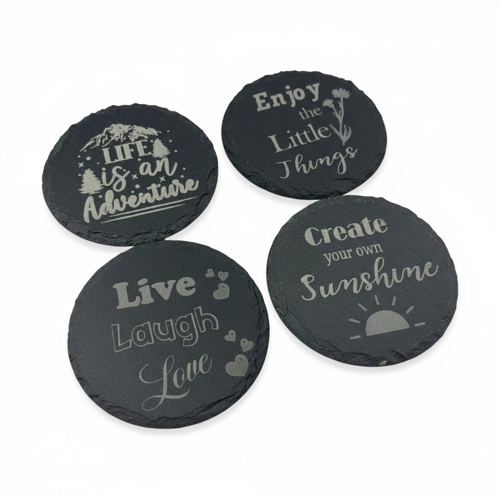 Custom Engraved Slate Coasters – Personalized with Text or Logo