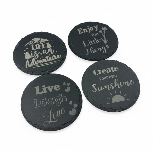 Custom Engraved Slate Coasters – Personalized with Text or Logo