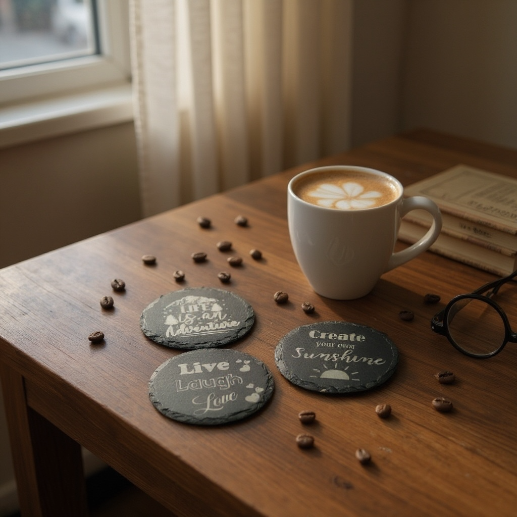 Custom Engraved Slate Coasters – Personalized with Text or Logo