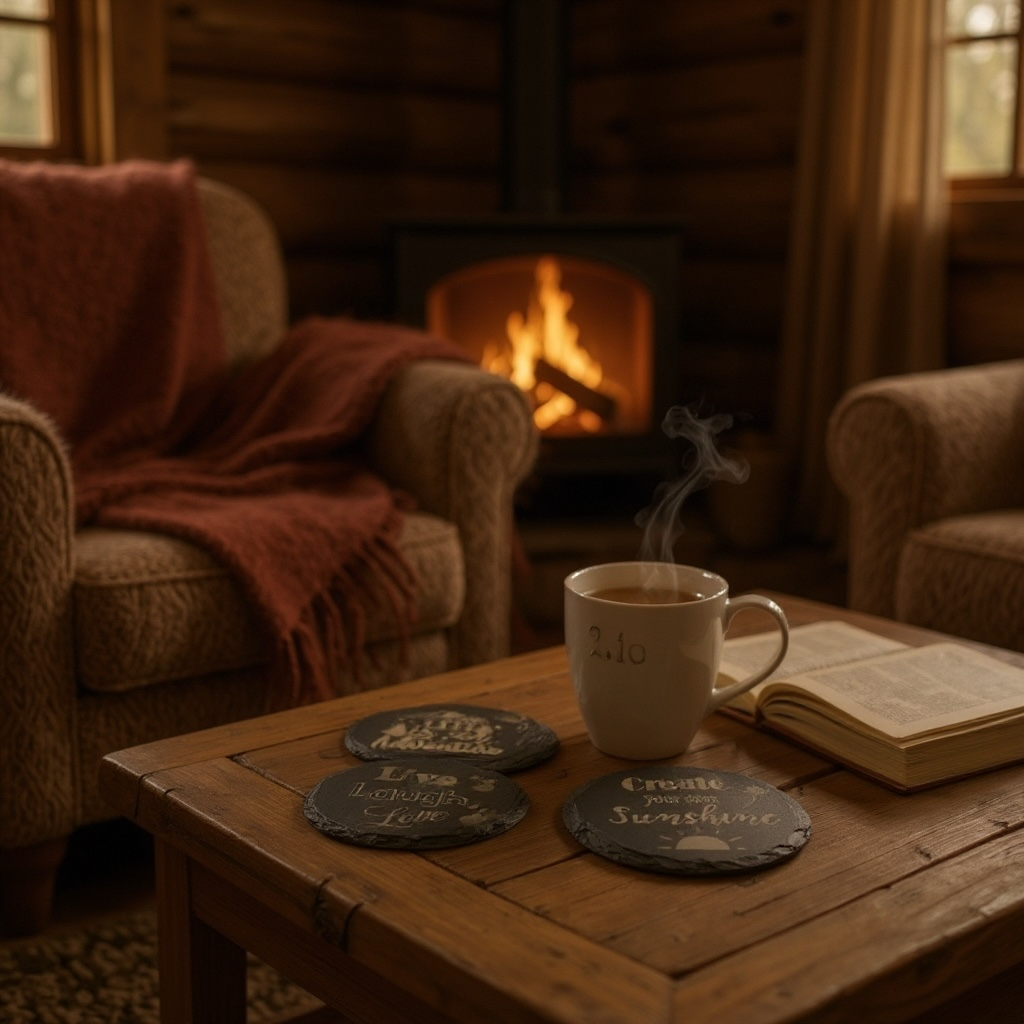 Custom Engraved Slate Coasters – Personalized with Text or Logo