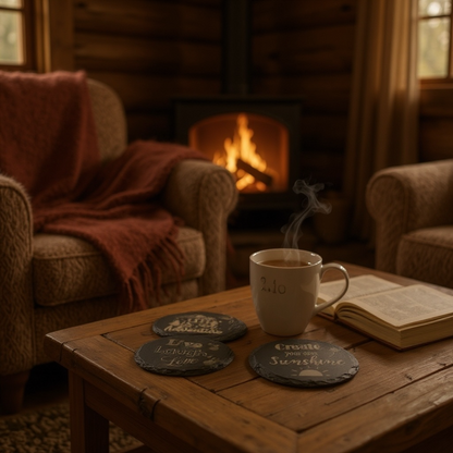 Custom Engraved Slate Coasters – Personalized with Text or Logo
