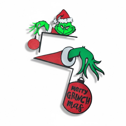 Funny Holiday Door Frame Decor Set (2-Piece) – Green Hand Ornament Accents | Christmas Door or Window Topper, Left & Right Sides