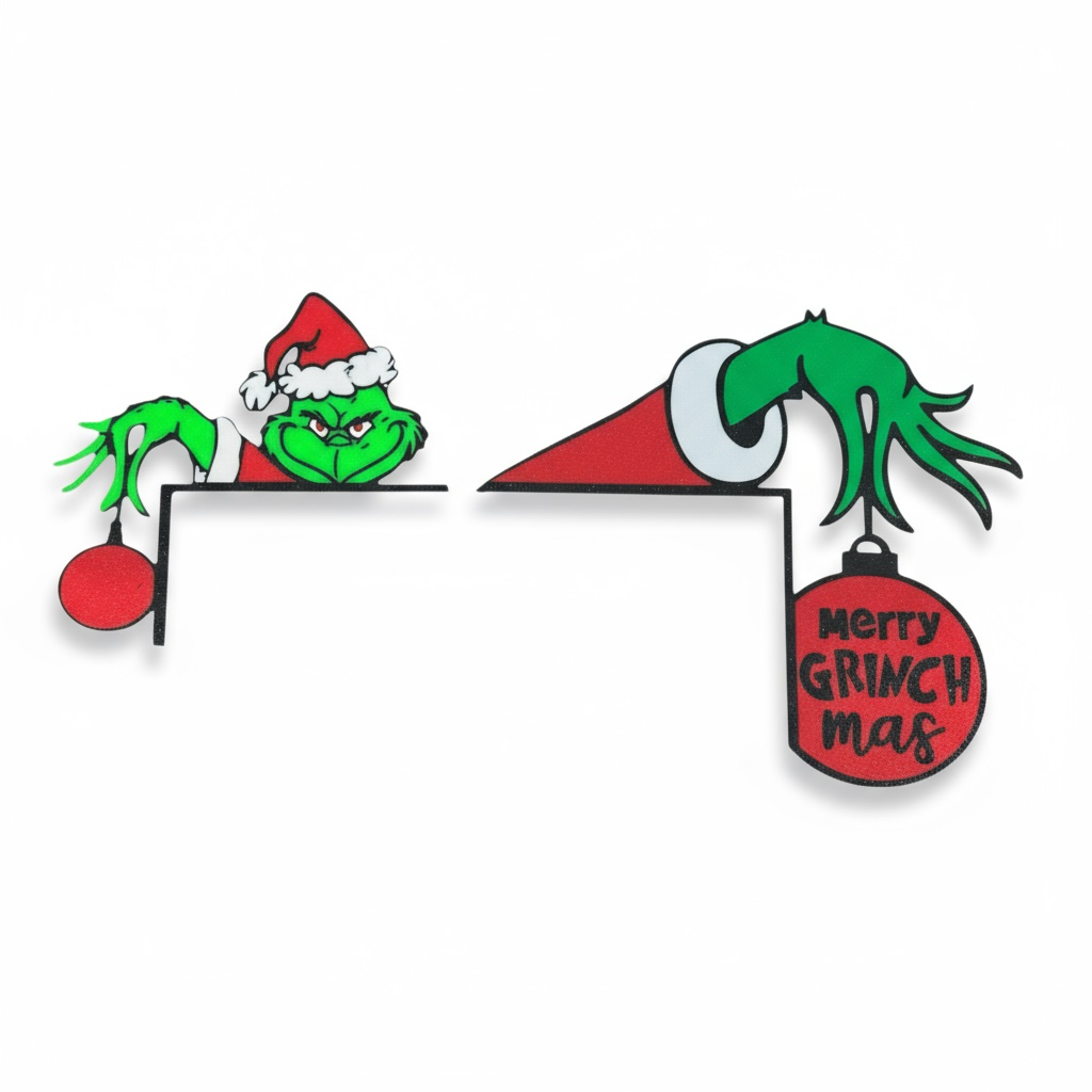 Funny Holiday Door Frame Decor Set (2-Piece) – Green Hand Ornament Accents | Christmas Door or Window Topper, Left & Right Sides