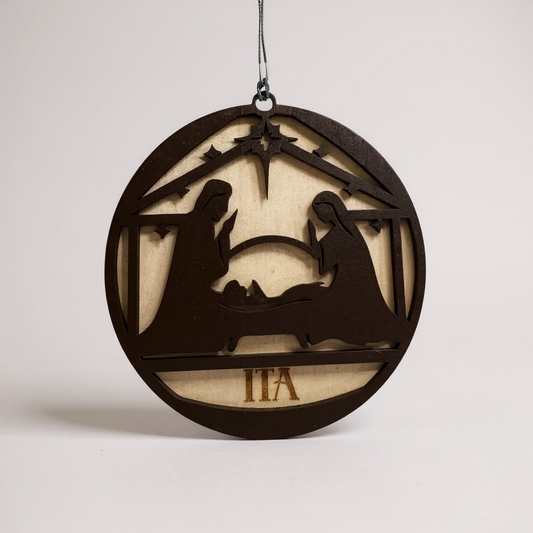 Personalized Nativity Ornament – 4” Wooden Holy Family Design | Free Engraved Name, Faith-Inspired Christmas Tree Decoration