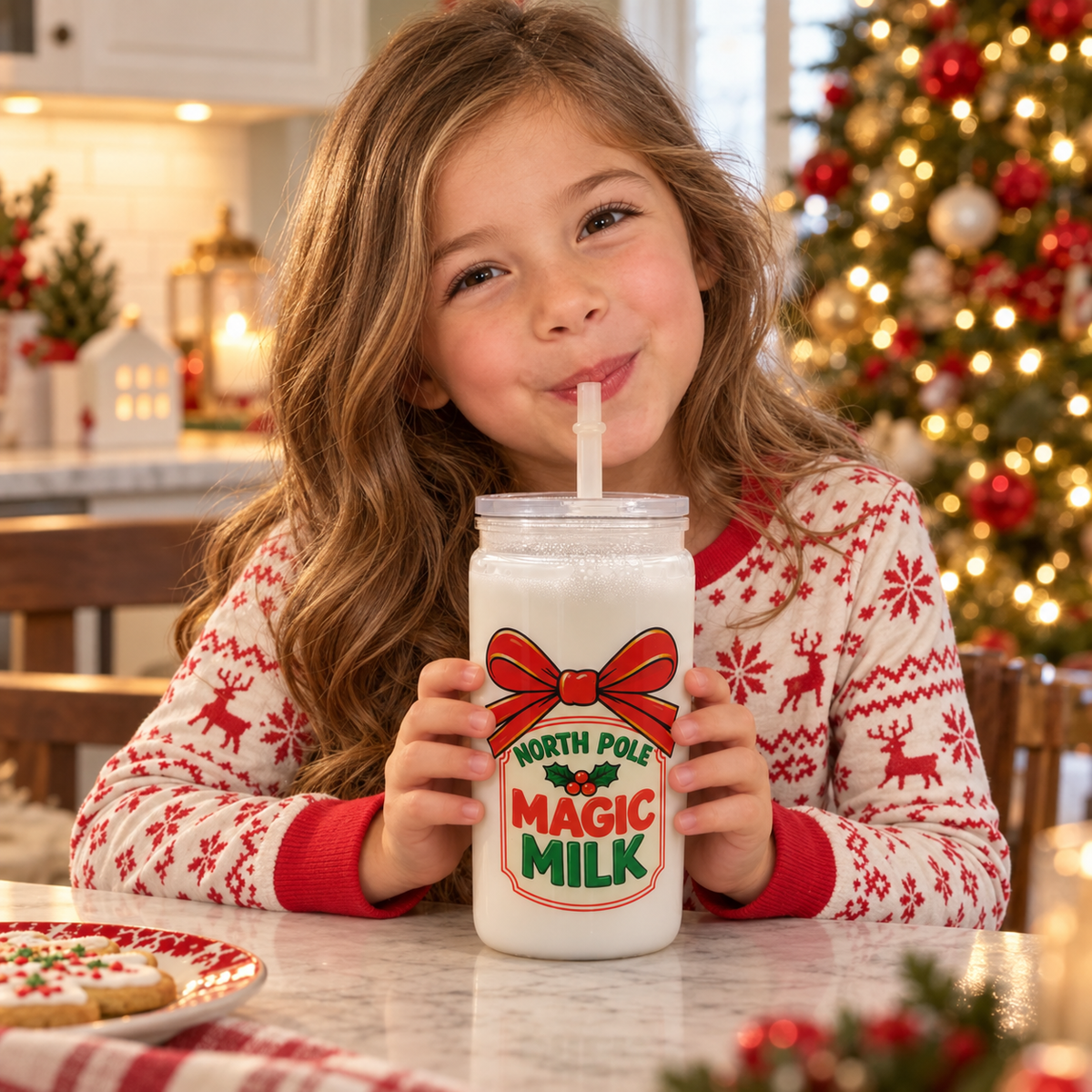 North Pole Magic Milk Snow Globe Cup  16oz Christmas Tumbler with Lid & Straw