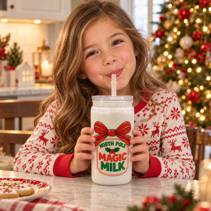 North Pole Magic Milk Snow Globe Cup  16oz Christmas Tumbler with Lid & Straw
